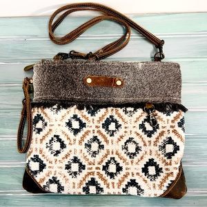 Myra Bag Distressed Leather and Canvas Bag